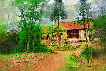 山村民居圖 電腦油畫(huà)