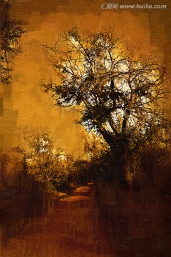 油画 旷野的树