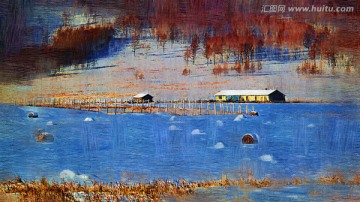 山村農(nóng)家雪景 電腦油畫