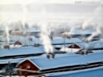 雪村炊煙圖 電腦抽象畫