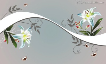 大型百合蝴蝶高清壁畫