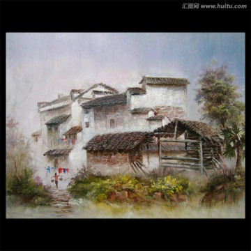 水鄉(xiāng)風(fēng)景油畫圖片