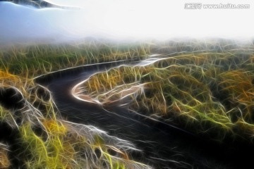 河灣秋色圖 電腦畫(huà)