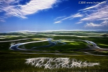 草原河灣牧羊圖 電腦抽象畫