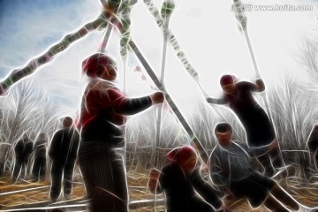 俄羅斯族小村秋千 電腦畫(huà)