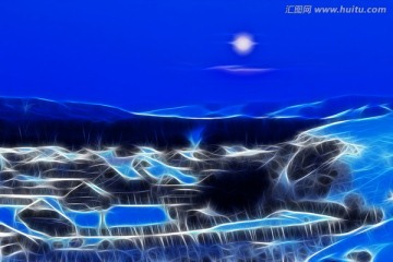 抽象雪村夜 电脑画