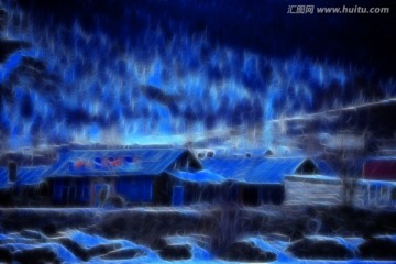 山林人家 電腦抽象畫