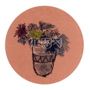 裝飾畫 扇面畫 插畫 菊花