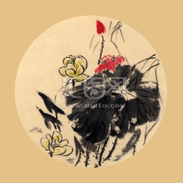 裝飾畫 插畫 扇面荷花
