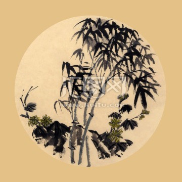 裝飾畫 插畫 扇面畫 竹子