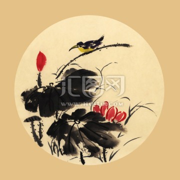 裝飾畫 插畫 扇面畫 荷花