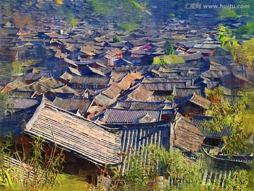 麗江古城 電腦油畫