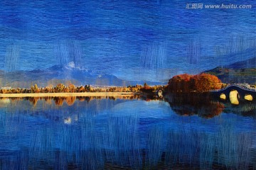 湖泊 电脑油画