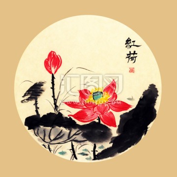 裝飾畫 掛畫 扇面畫 水墨荷花