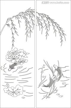 移門    荷花鯉魚圖