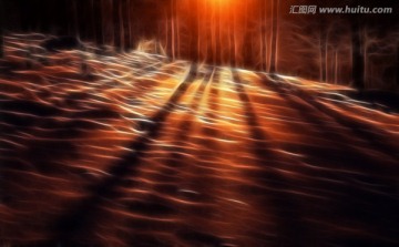 雪原树林光影图 电脑抽象画
