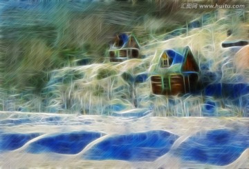 雪野木屋圖 電腦畫