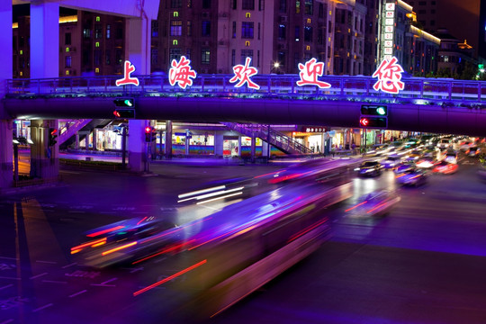 上海夜景 高架桥 灯光 道路