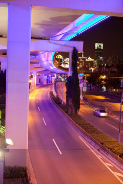 上海夜景 高架桥 灯光 道路