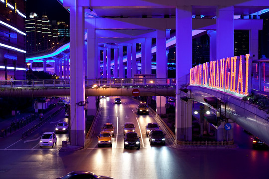 上海夜景 高架桥 灯光 道路