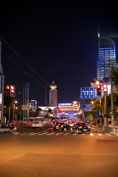 上海淮海路夜景 商业街  道路