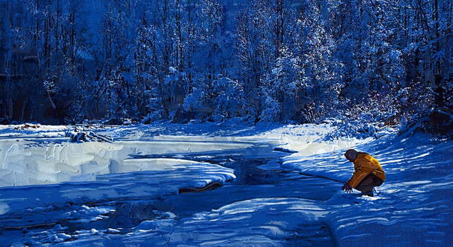 小溪残雪 电脑油画