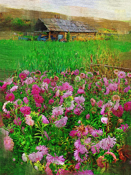 鲜花小村 电脑油画