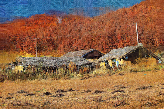 山村農(nóng)家 電腦畫