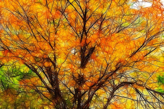 秋樹紅葉 電腦油畫