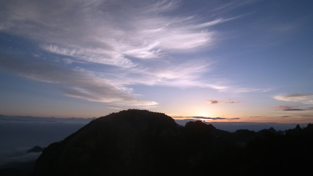 黄山 日出 蓝天白云