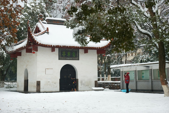 冬天雪景的岳麓书院