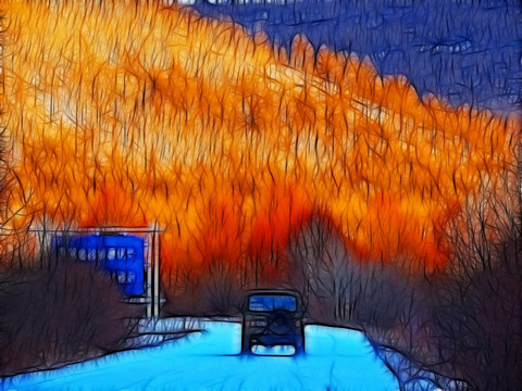 山林夕照 電腦畫