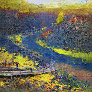 峡谷河流 电脑油画