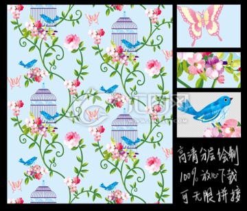 花鳥手繪壁紙
