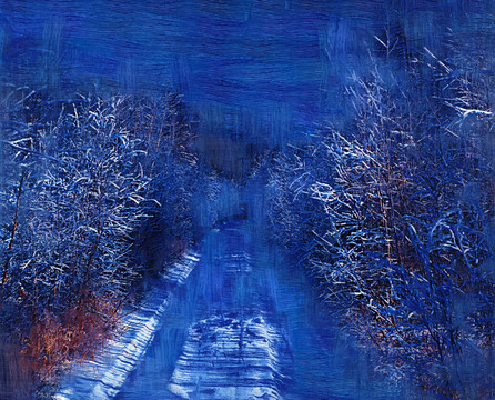 裝飾畫 森林雪路