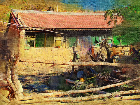 農(nóng)家印象 電腦油畫