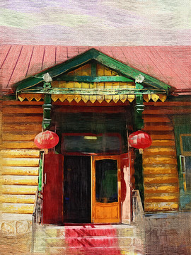 木屋印象 電腦油畫(huà)
