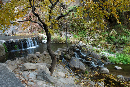 瀑布 山泉瀑布 盘山风景 秋景