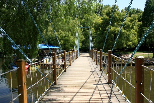 上海共青公园 桥梁 吊桥 园林