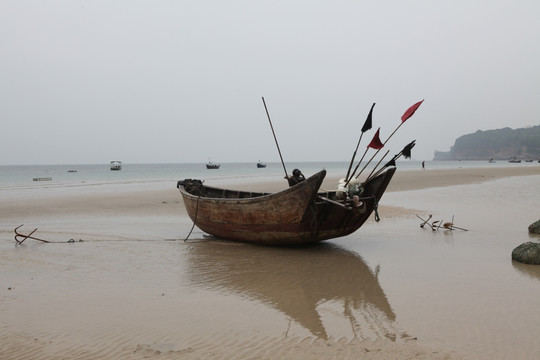 沙滩 木船 涠洲岛