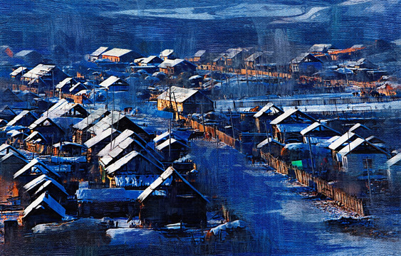 東北山村 電腦油畫(huà)