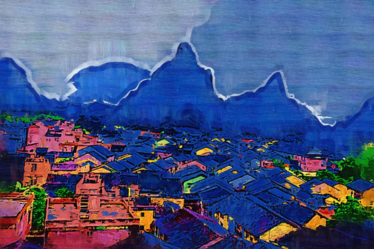 風(fēng)景裝飾畫 古鎮(zhèn)