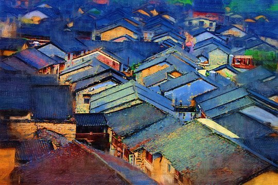 風(fēng)景裝飾畫 古鎮(zhèn)