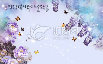 紫藤 牡丹 大型壁画 墙纸