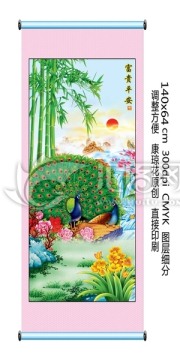 蘭花孔雀 大型壁畫(huà)墻畫(huà)