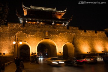 苏州阊门夜景 车水马龙