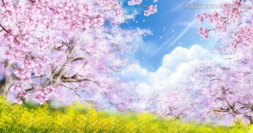 唯美櫻花背景插畫JPG高清圖