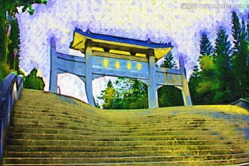 牌坊油畫