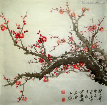 國畫梅花 紅