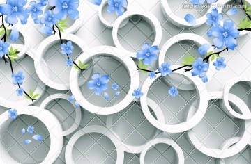 高清空間壁畫 藍(lán)色花